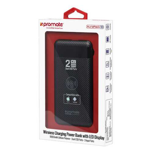 Внешний аккумулятор Promate AuraPack-10 10000mAh Black в Теле2