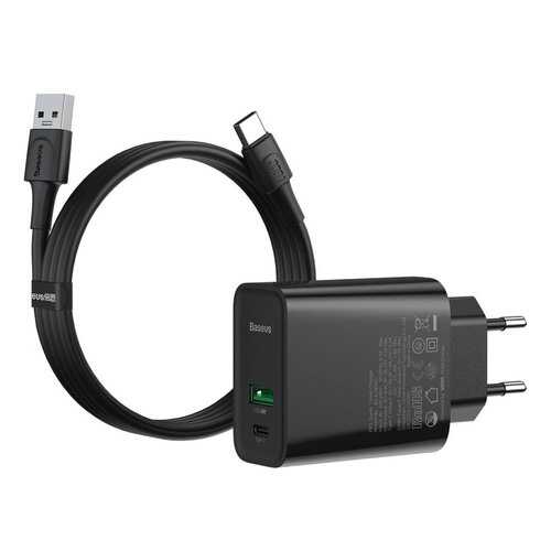 Сетевое зарядное устройство Baseus Speed PPS Quick Charge 1m 1USB+Type-C 5A Black в Теле2