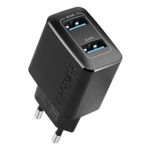 Сетевое зарядное устройство Promate BiPlug 2хUSB 2.4A, 12W (black) в Теле2