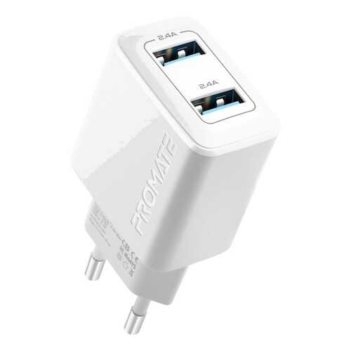 Сетевое зарядное устройство Promate BiPlug 2хUSB 2.4A, 12W (white) в Теле2